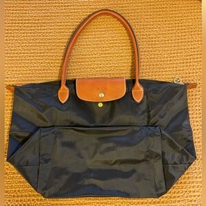 Longchamp Black Tote with Brown Accents